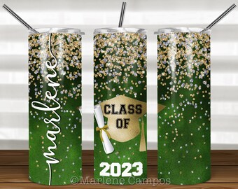 ANY YEAR Graduation Skinny Tumbler Sublimation, GREEN, Gold, Silver, Glitter, Class of, Skinny Tumbler 20oz Design, Download Template