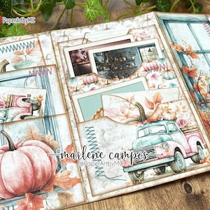 Pastel Pumpkin Junk Journal Folio Kit, Printable Fall Ephemera, Cozy Autumn Journal with Pockets, Soft Blush Scrapbook Printable image 1