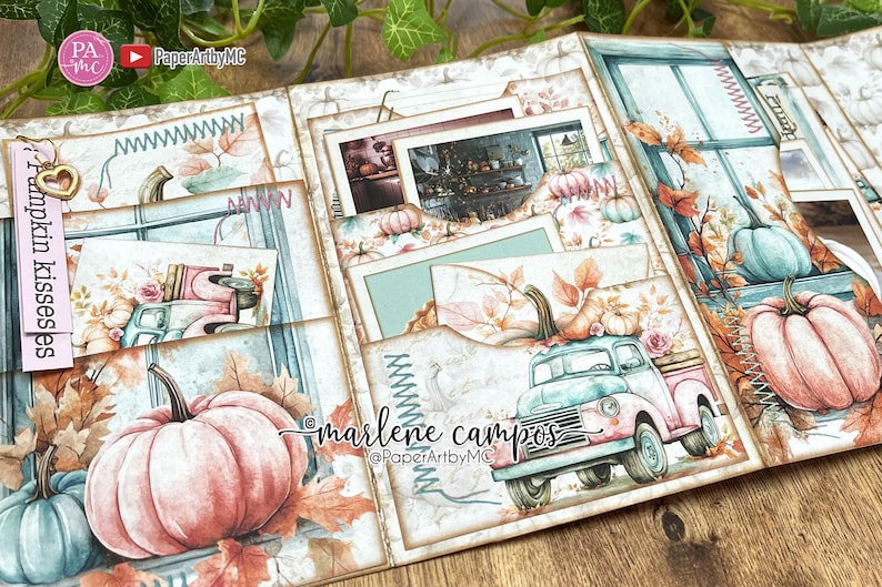 Pastel Pumpkin Junk Journal Folio Kit, Printable Fall Ephemera, Cozy Autumn Journal with Pockets, Soft Blush Scrapbook Printable image 1