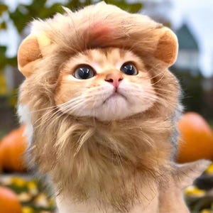Cat Lion Wig Costume – Funny Lion Mane Hat for Cats & Small Dogs, Halloween Pet Cosplay Outfit, Cute Cat Dog Costume for Photos, Pet Outfits