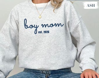 Boy Mom Embroidered Sweatshirt, Cute Boy Mama Gifts, Pregnancy Announcement Boy, Mama of Boys Sweater, Mother's Day Gift, New Mom Outfit.