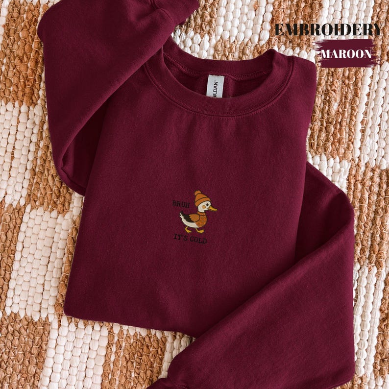 Embroidered Cozy Duck Sweatshirt, Funny Fall Duck Sweater, Animal Lover Gift, Farm Animal, Gift for Duck Lover, Valentines Day Sweatshirt. image 5