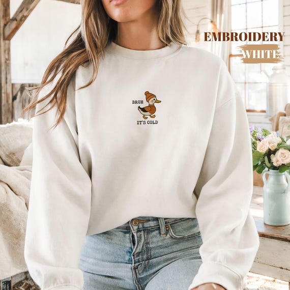 Embroidered Cozy Duck Sweatshirt, Funny Fall Duck Sweater, Animal Lover Gift, Farm Animal, Gift for Duck Lover, Valentines Day Sweatshirt.