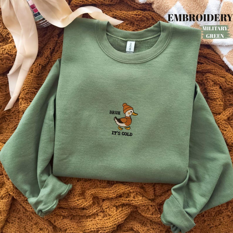 Embroidered Cozy Duck Sweatshirt, Funny Fall Duck Sweater, Animal Lover Gift, Farm Animal, Gift for Duck Lover, Valentines Day Sweatshirt. image 2