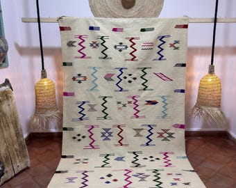 Tappeto Kilim marocchino colorato – Tappeto geometrico berbero fatto a mano – Tessuto piatto in lana unico – Dimensioni personalizzate disponibili