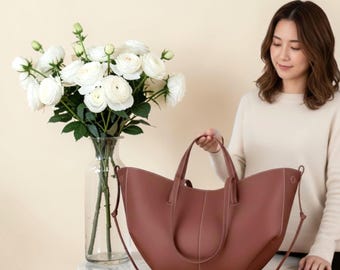 Large Leather Tote Bag – Minimalist Winged Shoulder Bag for Everyday Use