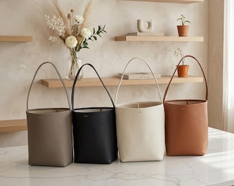 Minimalist PU Leather Bucket Bag for Women – Everyday Shoulder Tote, Modern Work Handbag
