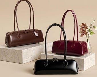 PU Leather Baguette Bag for Women – Small Shoulder Purse with Top Handle, Everyday Handbag