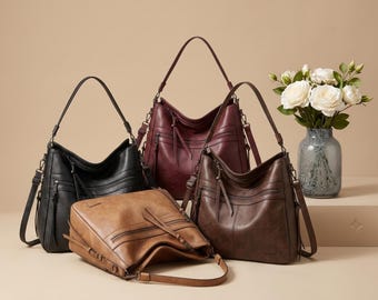 Large PU Leather Tote Bag for Women – Soft Shoulder Handbag for Work & Everyday Use