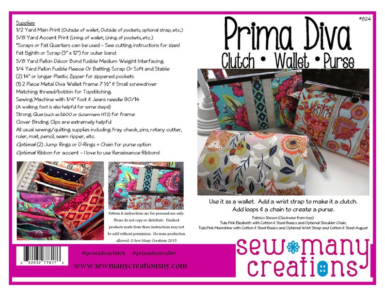 Instant Download PDF Sewing Pattern Prima Diva Clutch Wallet image 2