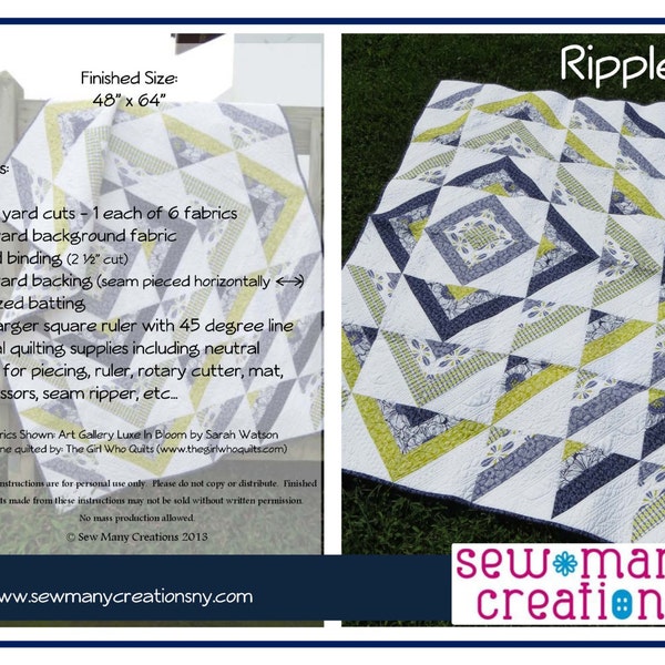 Instant Download - PDF Sewing Pattern -  Ripple Quilt Pattern