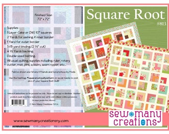 Direct downloaden - PDF-quiltpatroon - Squre Root-Easy Layer Cake Quilt-patroon