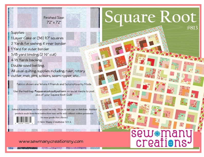 Instant Download PDF Quilt Pattern Squre Root Easy Layer ...