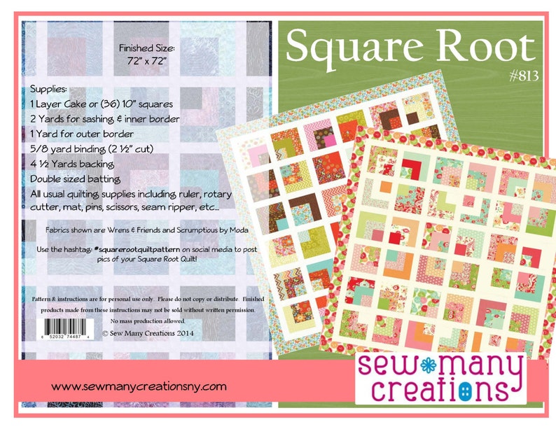 Instant Download PDF Quilt Pattern Squre Root Easy Layer ...