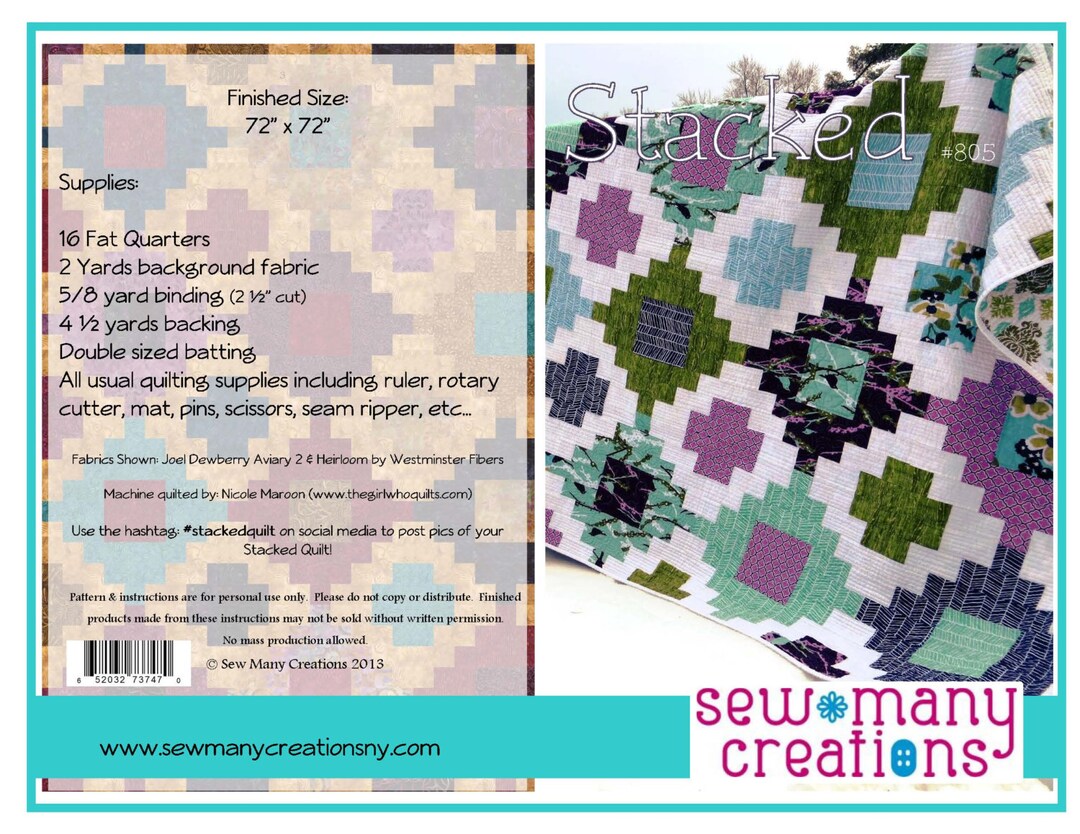 Instant Download - PDF Sewing Pattern - Stacked Fat Quarter Friendly ...