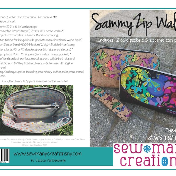 Instant Download - PDF Sewing Pattern - Sammy Zip Wallet