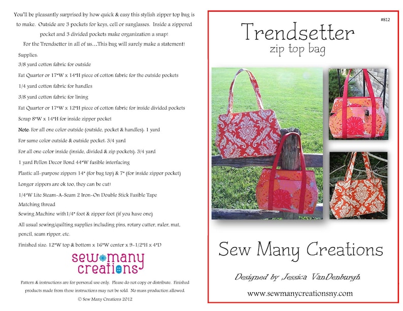 Instant Download - PDF Sewing Pattern -trendsetter Zip Top Bag - Etsy