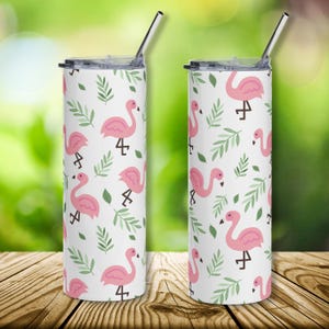Edelstahl 20 Unzen Becher, Flamingo-Muster, Sommer Vibes, Urlaubsbecher, Reisebecher, Perfektes Geschenk