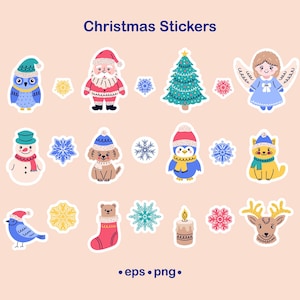 Christmas Stickers Set | Cute Holiday Clipart PNG EPS | Printable Sticker Sheet