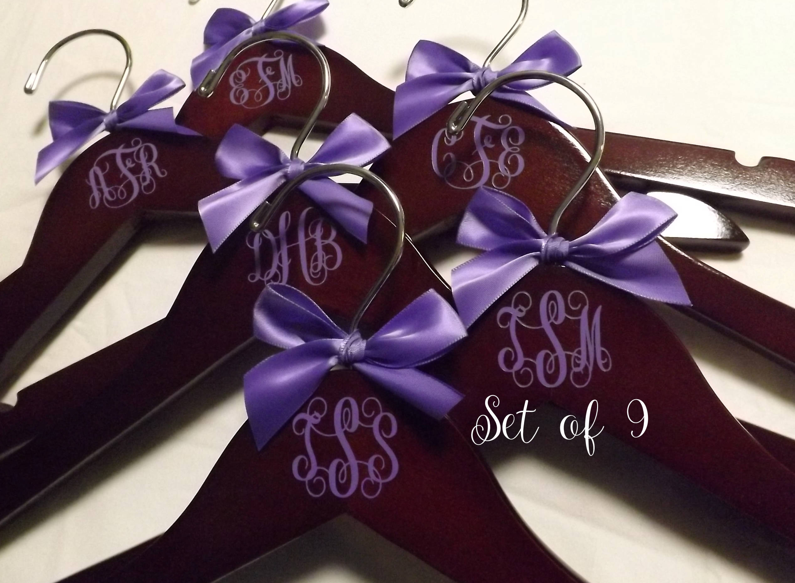 Monogram Wood Hanger Set of 9 Monogram Bridesmaid Hanger Etsy