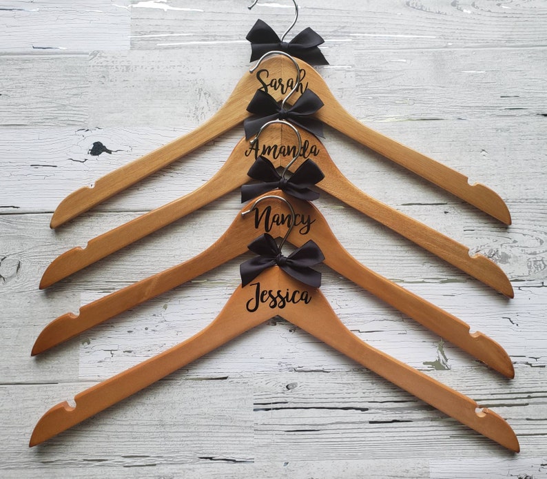 Natural Wood Bridesmaid Hanger Wedding Dress Hanger Personalized Wedding Hangers Set of 5