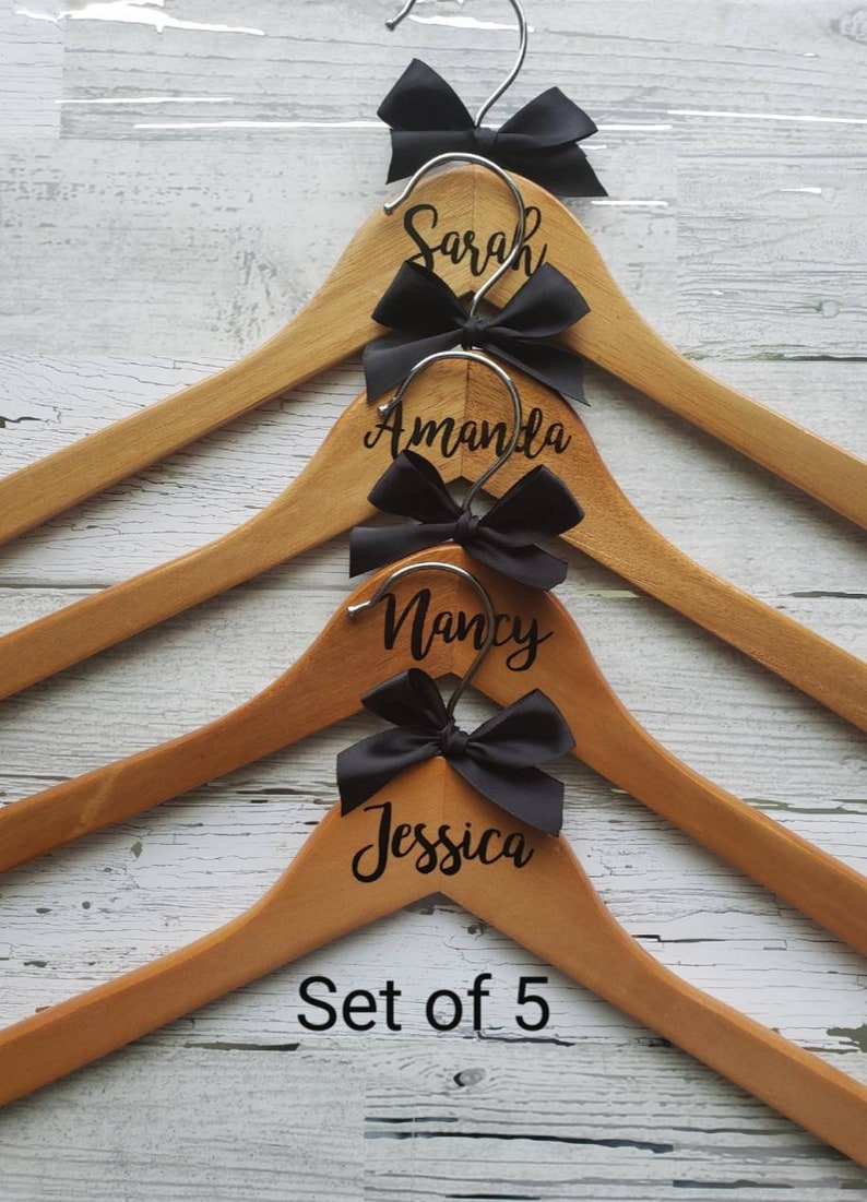 Natural Wood Bridesmaid Hanger Wedding Dress Hanger Personalized Wedding Hangers Set of 5