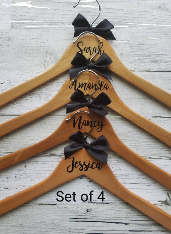 Personalized Wedding Hangers Set of 8 Wedding Dress Hanger Black Wood Bridesmaid Hanger