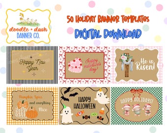 Holiday Banner Templates | 50 Canva Painting Designs (Digital Download)