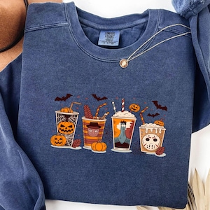 Skeleton Coffee Cups Sweatshirt|Halloween Coffee Lover Crewneck |Spooky Season Apparel |Cute Skeleton Barista Shirt | Cozy Fall Coffee Vibes