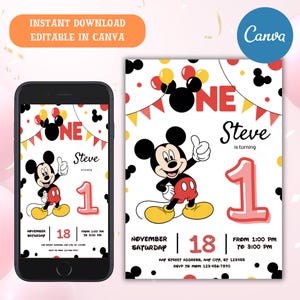 Mickey Mouse Birthday Invitation Template: Oh Twodles, 1st Birthday (Digital Download)