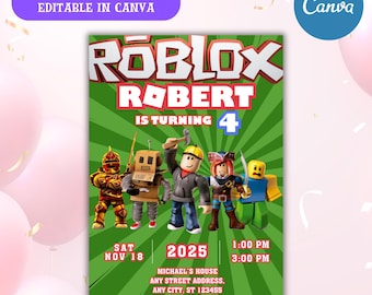 Roblox Birthday Invitation Template, Editable Kids Party Invite,Game Theme,Canva Template,Instant download