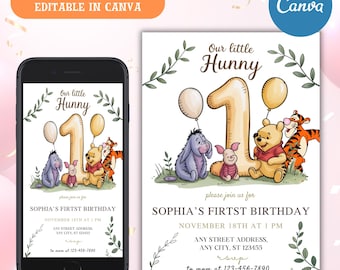 Winnie the Pooh 1st Birthday Invitation: Classic Pooh Party (Digital Download)