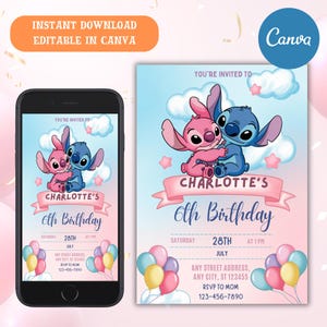 Editable Stitch Birthday Party Invitation Template, Cartoon Birthday Invitation, Stitch Birthday Pool Party Invitation, Stitch Bday evite