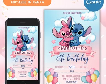 Modelo de convite de aniversário com ponto cruz, convite de aniversário com desenho animado personalizável (download digital)