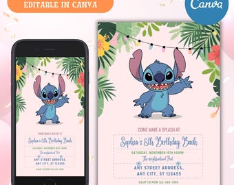 Stitch Birthday Invitation Template, Kids Party Invite (Digital)