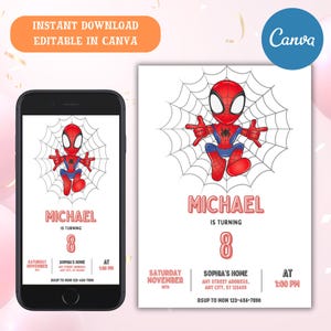 Spiderman Birthday Invitation Template Instant Download, Printable Spider-man Birthday Party Invite, Editable Boy Party Invite Card