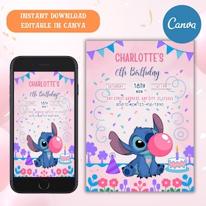 Editable Stitch Birthday Invitation Template, Printable Birthday Party Invitations, Digital Kids Party Invite Boys & Girls Bday Card Evite