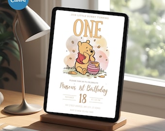 Vintage Winnie the Pooh Birthday Invitation: Editable Canva Template (Digital Download)