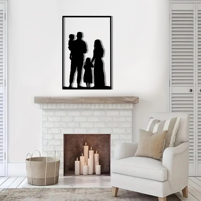 Personalized Family Silhouette Metal Wall Art: Custom Hand-drawn Steel ...