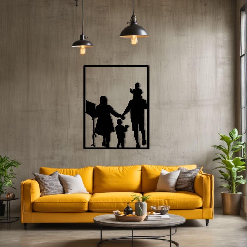 Personalized Family Silhouette Metal Wall Art: Custom Hand-drawn Steel ...