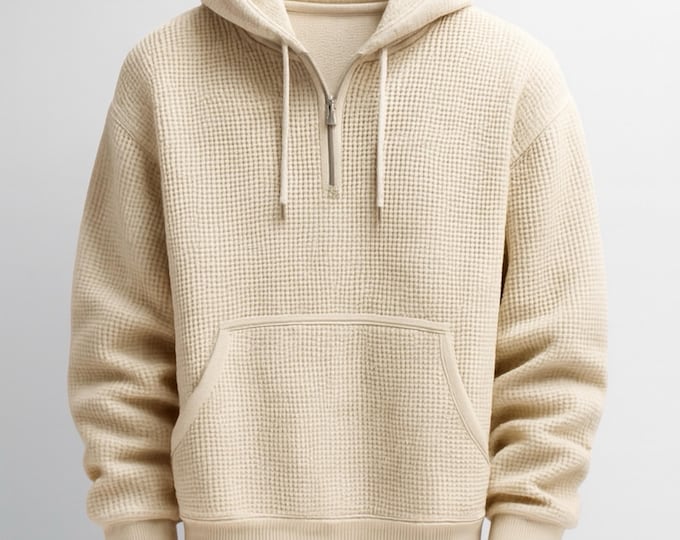 Premium Waffle Knit Hoodie for Men – Minimal Half Zip Hoodie – Luxury Casual Streetwear Pullover