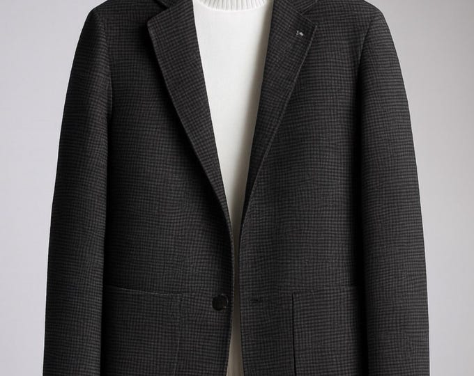 Men’s Luxury Micro-Check Blazer Jacket – Italian Style Minimalist Formal & Smart Casual Coat