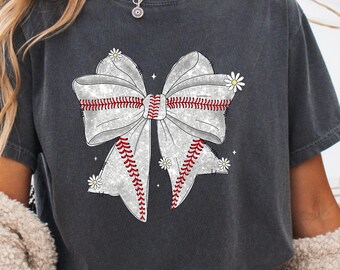 Glitter Baseball Bow Shirt: White Daisy Print, Unisex Tee & Hoodie