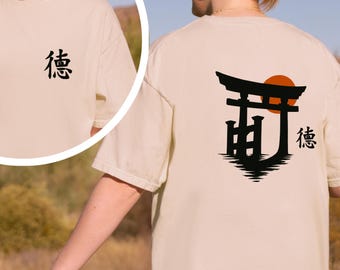 Japanese Torii Gate Sunset Shirt - Minimal Zen Style Unisex Graphic Tee & Hoodie