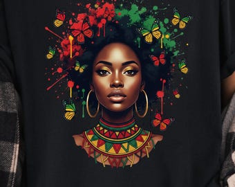 Afro Woman Butterfly Hoodie, Black Queen Art Sweatshirt, African American Pride Shirt, Melanin Girl Tee