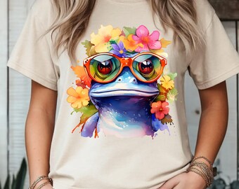 Funky Frog Shirt, Sunglasses & Flowers (Unisex Summer Tee)