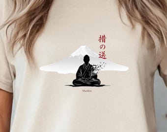 Zen Meditation Tee, Mount Fuji Samurai Graphic (Unisex XS-XXL)
