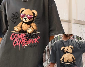 Cute Teddy Bear Shirt: Heart Glasses, Front & Back Print