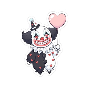 Heartfelt Clown Kiss-Cut Stickers | Cute Clown Art, Fun Gifts for Kids, Party Decor, Laptop Stickers, Collector&#39;s Item