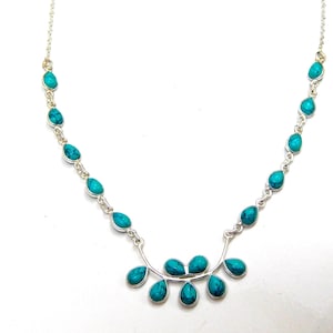 Turquoise Floral Necklace: Sterling Silver 925, Handmade Gemstone Jewelry